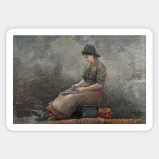 A Fishergirl Baiting Lines by Winslow Homer Sticker